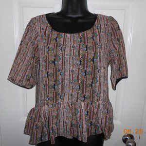 Feline High Low Ruffle Blouse brown multicolor Small Summer